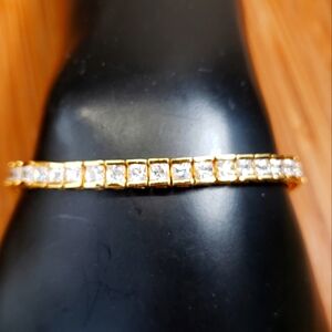 Sterling Silver Vermeil CZ Tennis Bracelet Signed LTC 925